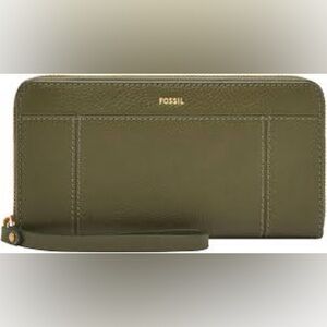 Fossil Jori RFID Olive Green Wristlet Wallet with Gold Logo